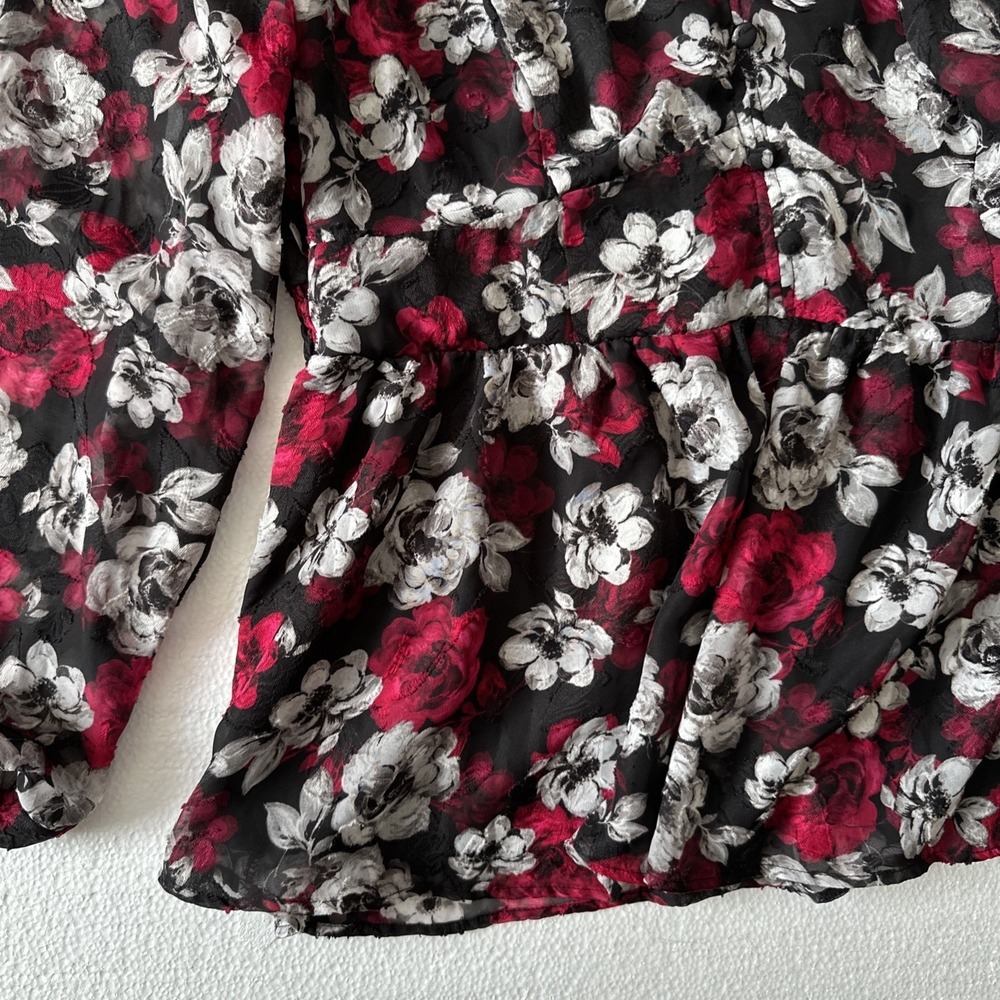 Torrid Womens Floral‎ Fairy Grunge Babydoll Top Size 2 Black Witchy Artsy Sheer - Picture 4 of 7